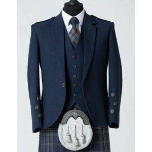 Men's Blue Tweed Scottish Kilt Jacket with Waistcoat