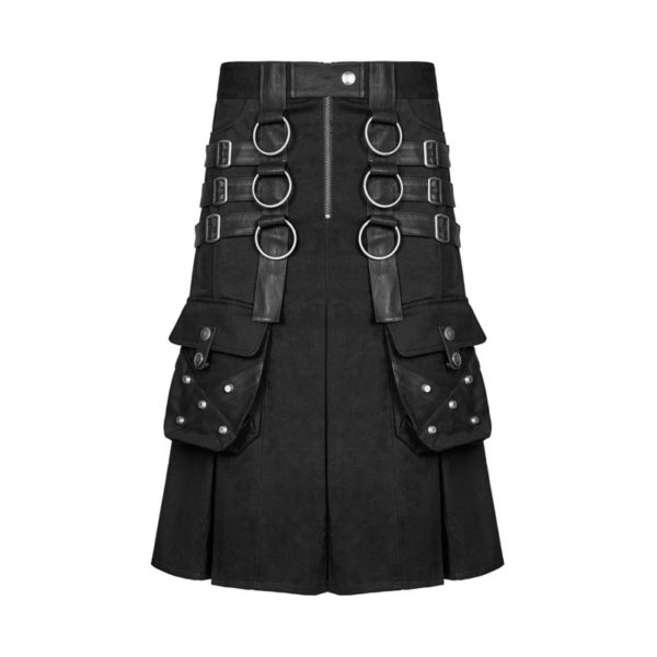 MEN UTILITY KILT BLACK KILT GOAT LEATHER STRAPS.