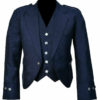 New Scottish Blue Wool Argyle Kilt Jacket With Waistcoat Vest