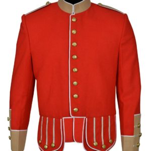 100% Wool Blend white Trim Red Military Doublet Pipe Band Jacket