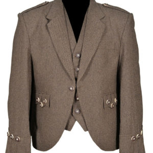 Brown Scottish Tweed Argyle Kilt Jacket With 5 Button Vest