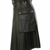 Black Leather Kilt With Stylish Pockets