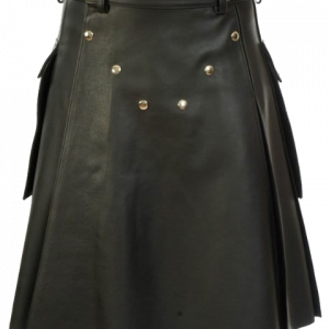 Black Leather Kilt With Stylish Pockets