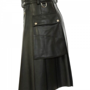 Black Leather Kilt With Stylish Pockets