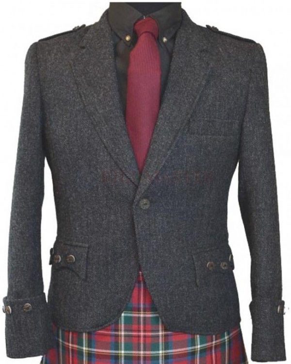 Dark Grey Tweed Argyle Jacket