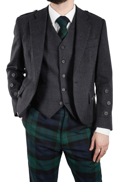 Braemar Charcoal Tweed Jacket & 5 buttons Vest