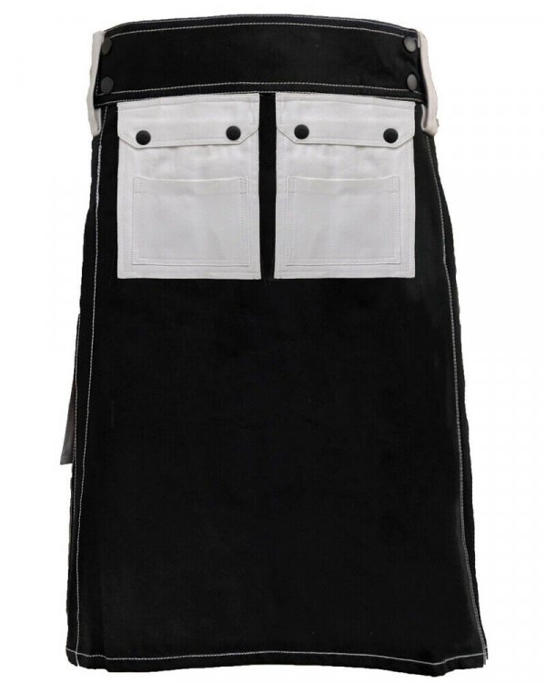 Scottish Men 100% Cotton Carhartt Work kilt Black With White Pockets