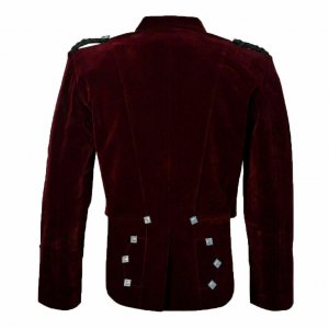 Scottish Burgundy Velvet Prince Charlie Kilt Jacket With Waistcoat