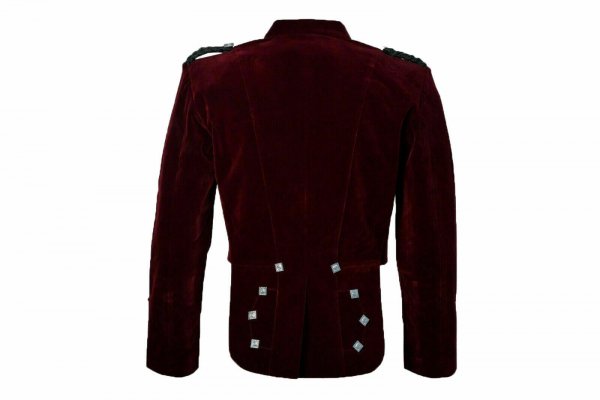 Scottish Burgundy Velvet Prince Charlie Kilt Jacket With Waistcoat