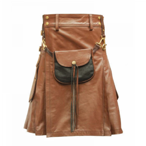 Brown Leather Utility Kilt With Sporran