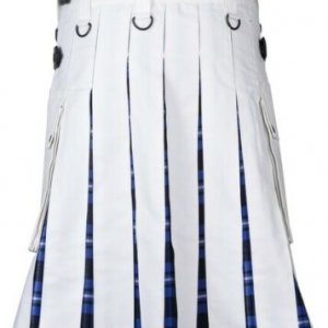 Men’s White Cotton Utility Hybrid Kilt – American Patriot Tartan Under Pleats