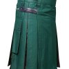 Scottish Men Leather Strap 100% Cotton Hybrid Kilt Green and Camo