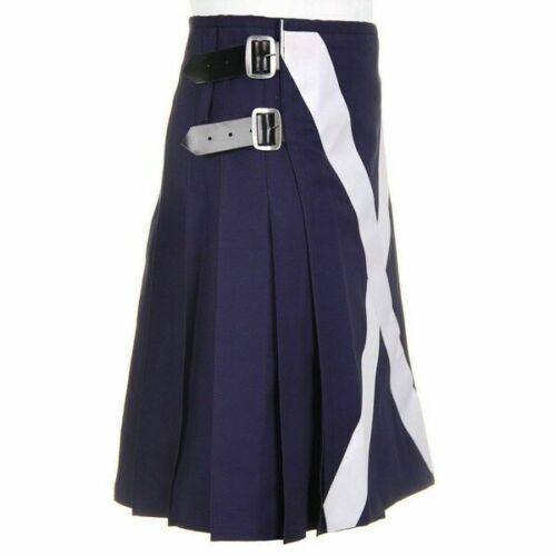 Scottish Flag Utility Kilt Custom Handmade 100% Blue Cotton Kilt For Men