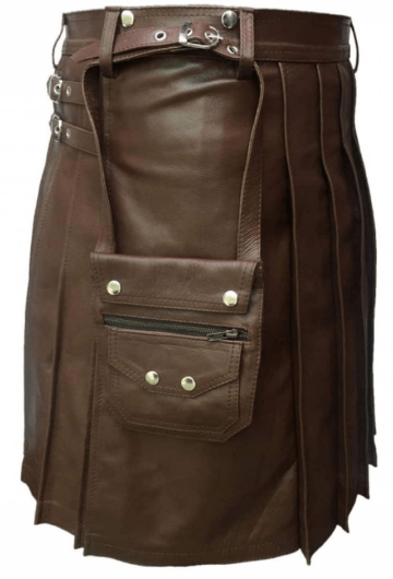 Buy Men Real Brown Leather Kilt With Sporran