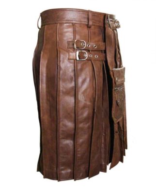 Buy Men Real Brown Leather Kilt With Sporran