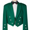 100% WOOL GREEN PRINCE CHARLIE SCOTTISH KILT JACKET & WAISTCOAT