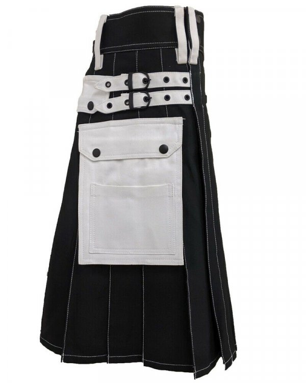 Scottish Men 100% Cotton Carhartt Work kilt Black With White Pockets