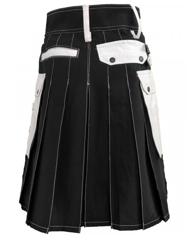 Scottish Men 100% Cotton Carhartt Work kilt Black With White Pockets