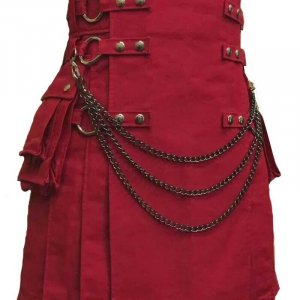 Scottish Men 100% Cotton Deluxe Kilt Maroon