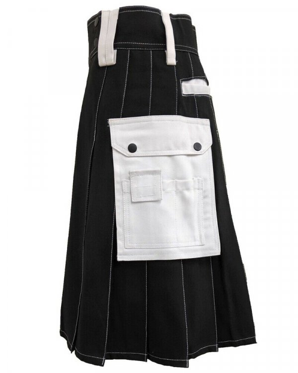 Scottish Men 100% Cotton Carhartt Work kilt Black With White Pockets