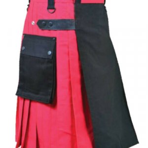 Scottish Men 100% Cotton Utility Kilt Black And Red