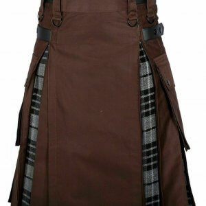 Men’s High Quality Utility Hybrid Kilt Brown Cotton and Gray Tartan