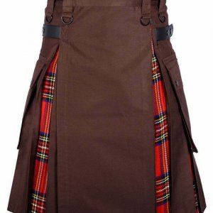 Men’s High-Quality Hybrid Kilt Brown Cotton and Royal Stewart Tartan