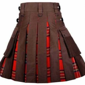 Men’s High-Quality Hybrid Kilt Brown Cotton and Royal Stewart Tartan