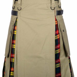 Men’s High Quality Hybrid Kilt Khaki Cotton and Buchanan Tartan