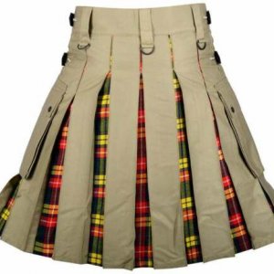 Men’s High Quality Hybrid Kilt Khaki Cotton and Buchanan Tartan