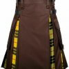 Men’s High Quality Utility Hybrid Kilt- Brown Cotton and Irish Tartan