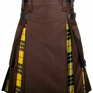 Men’s High Quality Utility Hybrid Kilt- Brown Cotton and Irish Tartan