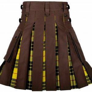 Men’s High Quality Utility Hybrid Kilt- Brown Cotton and Irish Tartan