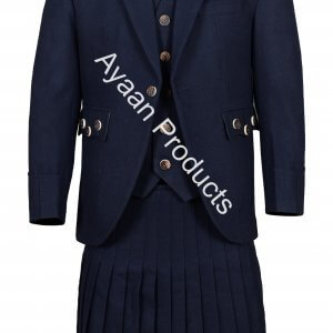 Men’s Scottish Navy Blue Wool Argyle Kilt Jacket wedding dress