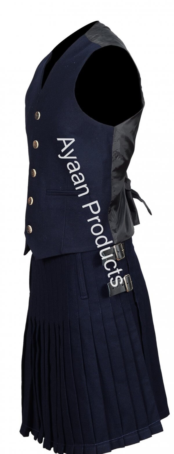 Men’s Scottish Navy Blue Wool Argyle Kilt Jacket wedding dress