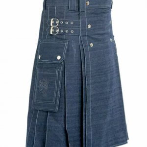 New Scottish Men Blue Denim Tradition utility kilt