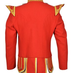 100% Wool Blend Gold Braid Trim Red Military Doublet Pipe Band Jacket