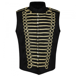 Black/Gold Men’s Military Hussar Drummer Vest Waistcoat