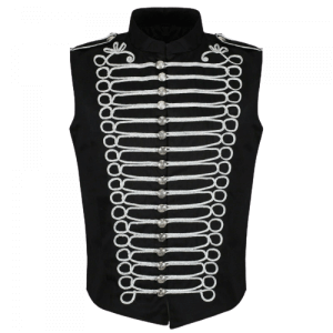 Black/Silver Men’s Military Hussar Drummer Vest Waistcoat