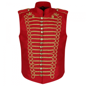 Red Mens Military Hussar Drummer Vest Waistcoat