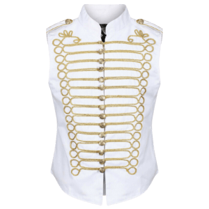 White/Gold Men’s Military Hussar Drummer Vest Waistcoat