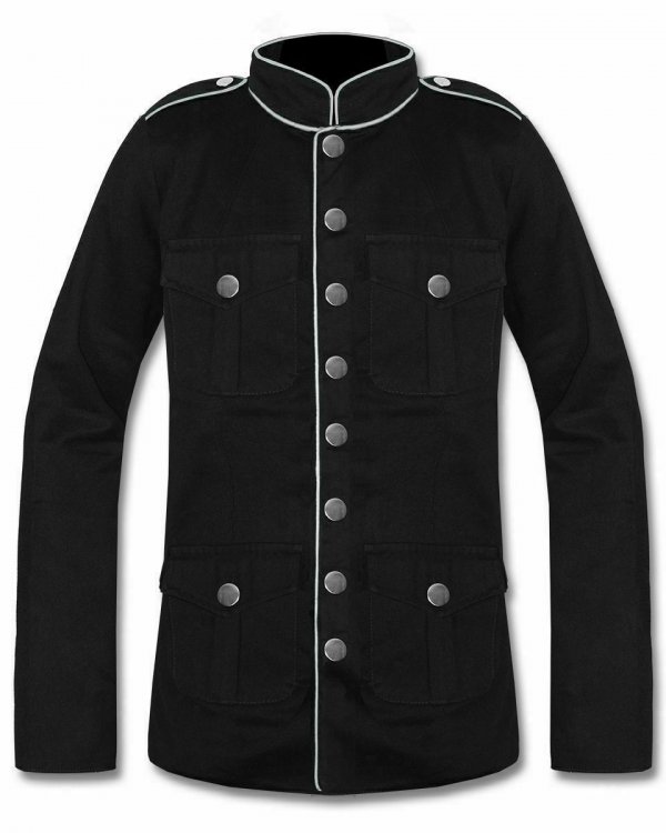 Men’s Military Jacket Black White Goth Steampunk Army Coat