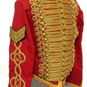 Men's Ceremonial Gold Braiding Hussar Red Jacket with Hand embroidery