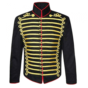 Mens black hussar jacket front gold braid Jacket fast shipping