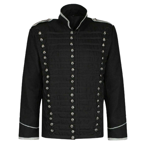 Men’s Black hussar steampunk cotton parade jacket, military jacket