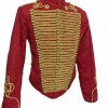 Men Ceremonial Hussar Red Military Jacket with Gold Braiding