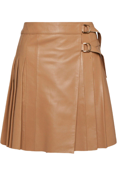 Leather Pleated Buckle Kilt Skirt