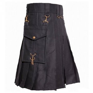 Black Detachable Pockets Kilt Scottish Utility Kilts