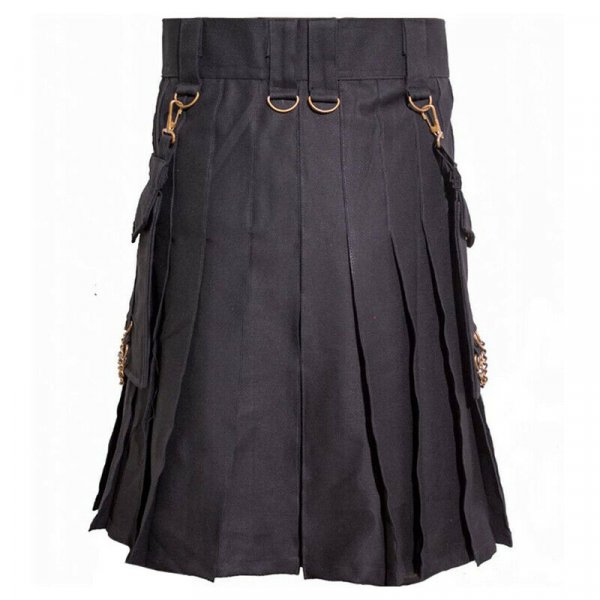 Black Detachable Pockets Kilt Scottish Utility Kilts