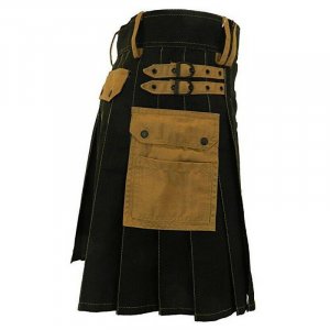 Mens Black Deluxe Scottish Kilt Fashion Utility Kilts